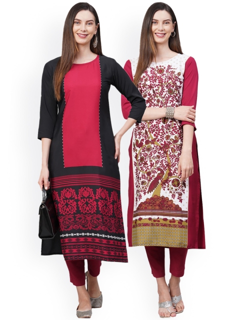 

KALINI Women Pack of 2 Pink & White Printed Crepe Kurta