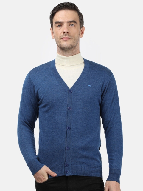

Monte Carlo Men Blue Solid Pure Wool Cardigan Sweater