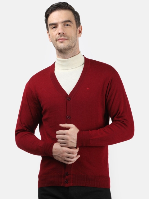 

Monte Carlo Men Maroon Solid Pure Wool Cardigan Sweater
