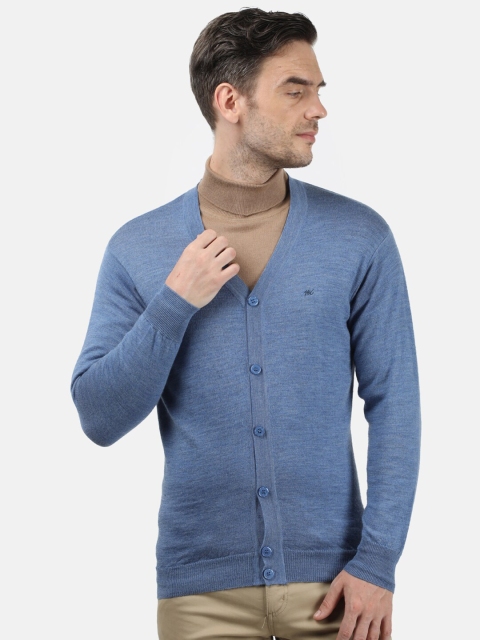 

Monte Carlo Men Blue Solid Pure Wool Cardigan Sweater