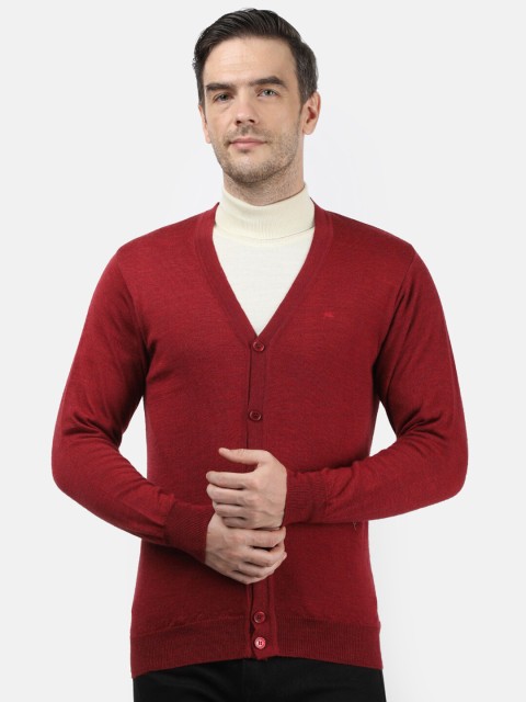 

Monte Carlo Men Maroon Solid Pure Wool Cardigan Sweater