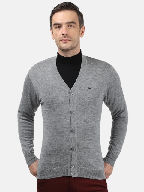 

Monte Carlo Men Grey Solid Pure Wool Cardigan Sweater
