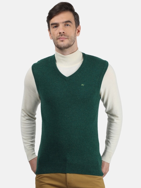 

Monte Carlo Men Green Solid Wool Sleeveless Sweater Vest
