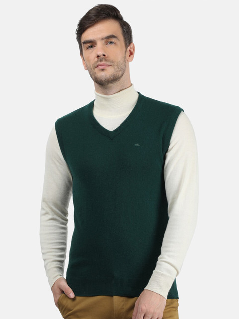 

Monte Carlo Men Green Solid Wool Sleeveless Sweater Vest