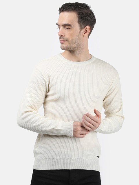 

Monte Carlo Men Off White Solid Pure Wool Pullover Sweater