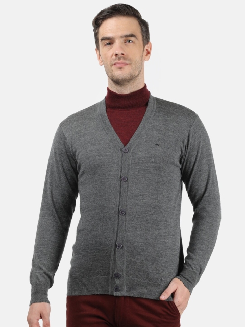 

Monte Carlo Men Grey Solid Pure Wool Cardigan Sweater