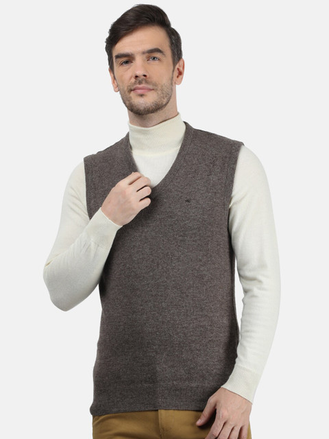 

Monte Carlo Men Brown Self Designed Wool Sleeveless Sweater Vest