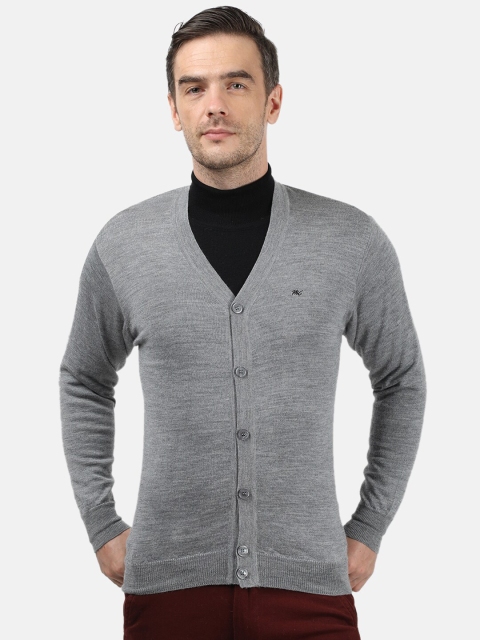 

Monte Carlo Men Grey Solid Pure Wool Cardigan Sweater