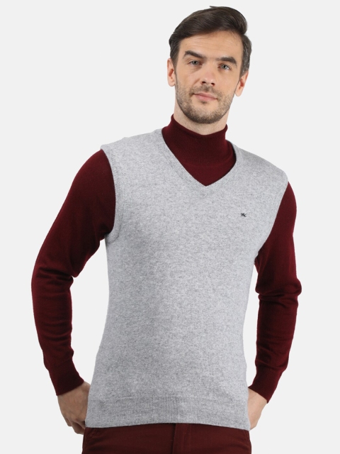 

Monte Carlo Men Grey Solid Wool Sleeveless Sweater Vest