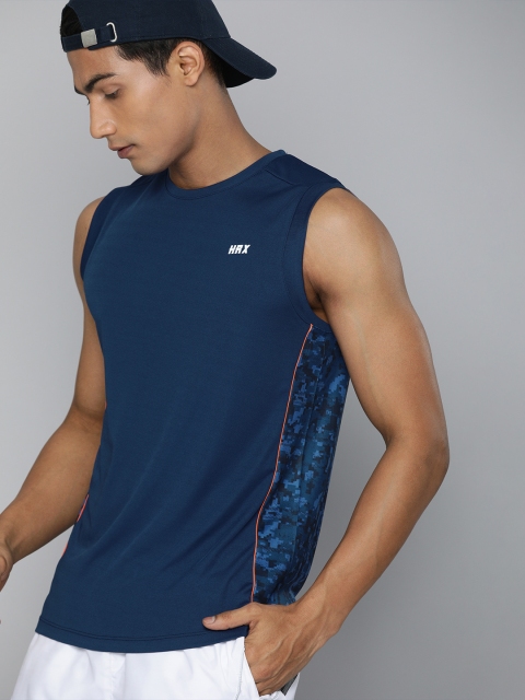 

HRX by Hrithik Roshan Men Blue Rapid-Dry AOP Tshirts Training or Gym T-shirt