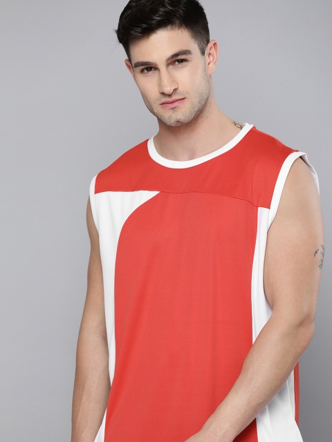 

HRX By Hrithik Roshan Basketball Men Red & White Colourblocked Rapid-Dry Tshirts