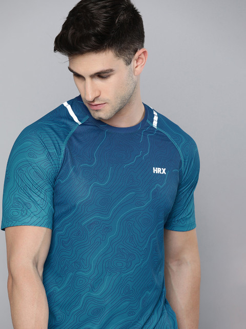 

HRX By Hrithik Roshan Running Men Blue Coral Rapid-Dry AOP Tshirts