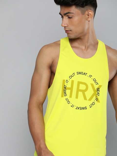 

HRX By Hrithik Roshan Men Yellow Rapid-Dry Training Typography T-shirt