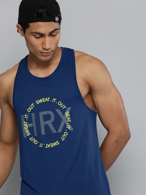 

HRX by Hrithik Roshan Training Men Estate Blue Rapid-Dry Typography Printed T-shirt