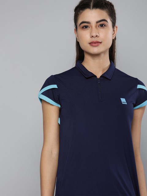 

HRX By Hrithik Roshan Women Navy Blue Rapid-Dry colourblock Racket sports Tshirts