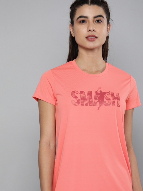 

HRX By Hrithik Roshan Racket Sports Women Peach-Coloured Bio-Wash Typography T-shirt