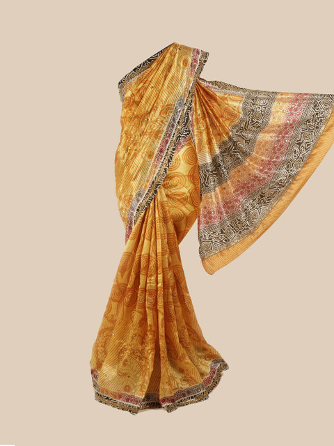 

Pothys Yellow & Black Floral Beads and Stones Pure Silk Saree