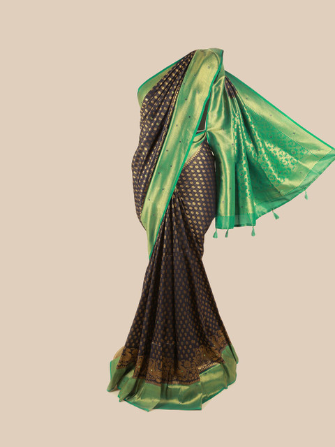 

Pothys Navy Blue & Green Ethnic Motifs Zari Pure Silk Saree