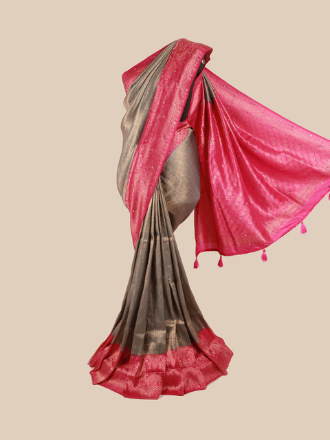

Pothys Grey & Pink Ethnic Motifs Beads and Stones Pure Silk Saree
