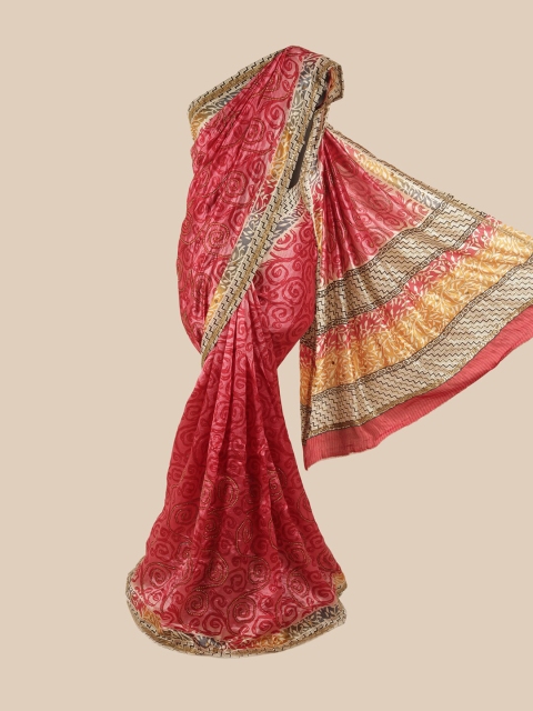 

Pothys Pink & Yellow Floral Beads and Stones Pure Silk Saree
