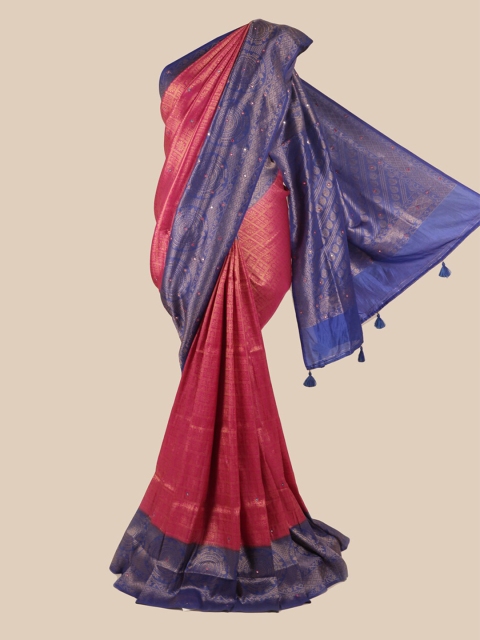 

Pothys Pink & Blue Ethnic Motifs Beads and Stones Pure Silk Saree