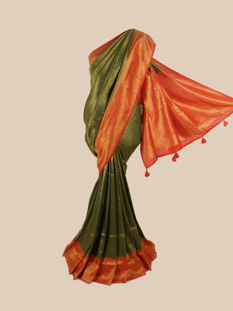 

Pothys Green & Orange Ethnic Motifs Pure Silk Saree