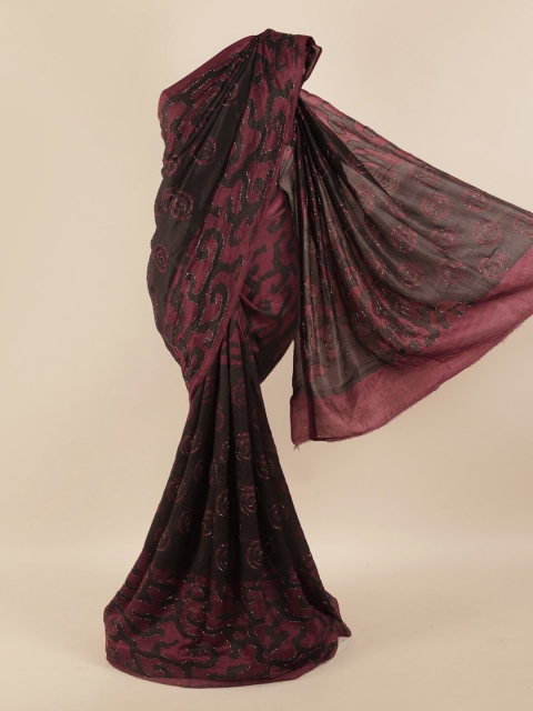 

Pothys Black & Purple Floral Beads and Stones Pure Silk Saree