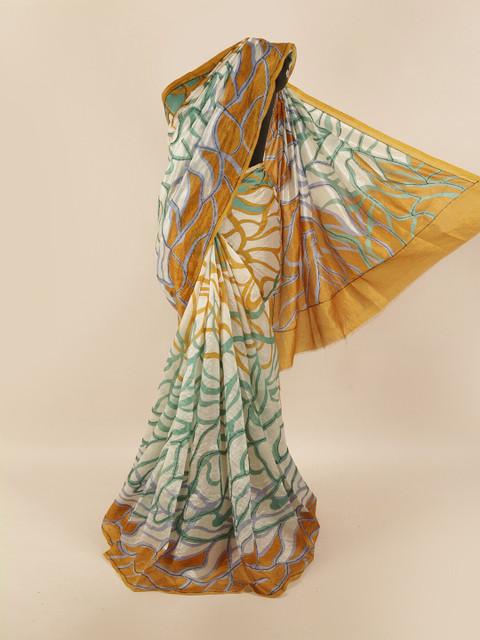 

Pothys White & Brown Floral Pure Silk Saree