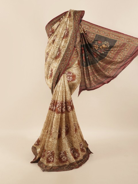 

Pothys Cream-Coloured & Maroon Floral Zari Pure Silk Saree