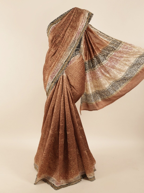 

Pothys Brown & Black Sequinned Pure Silk Saree