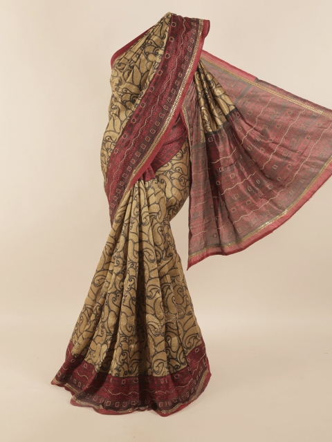 

Pothys Beige & Maroon Ethnic Motifs Zari Pure Silk Saree