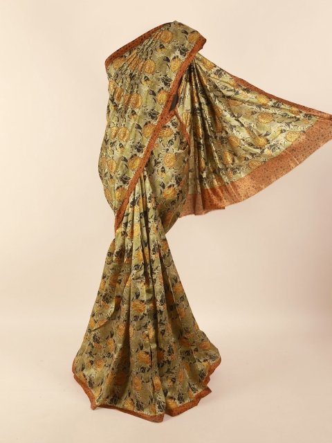 

Pothys Green & Black Floral Beads and Stones Pure Silk Saree