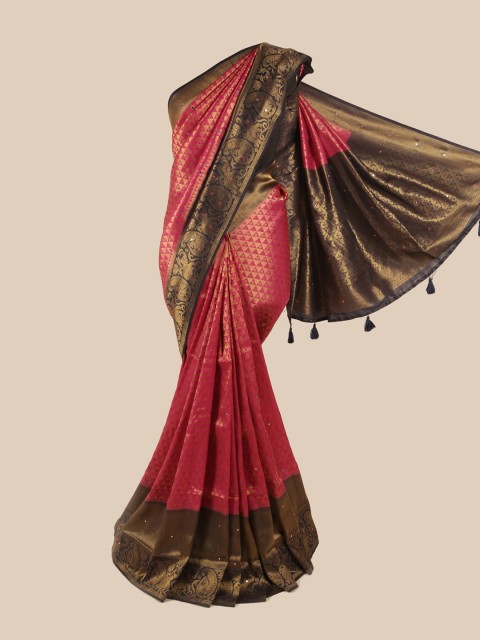 

Pothys Pink & Black Beads and Stones Pure Silk Saree