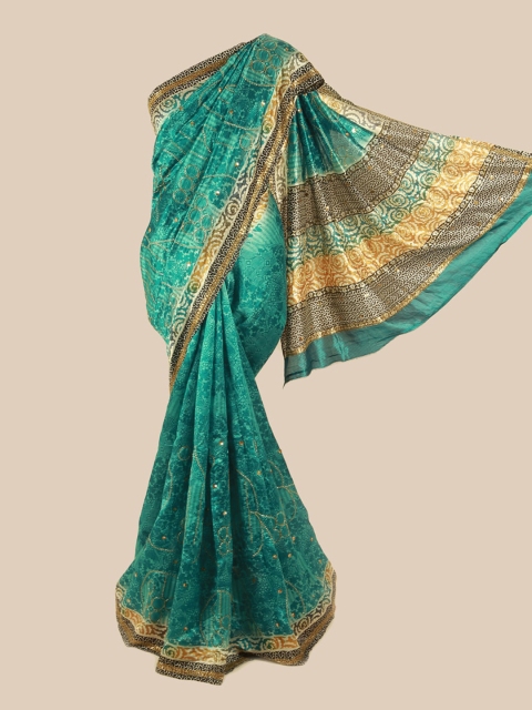 

Pothys Blue & Black Floral Sequinned Pure Silk Saree