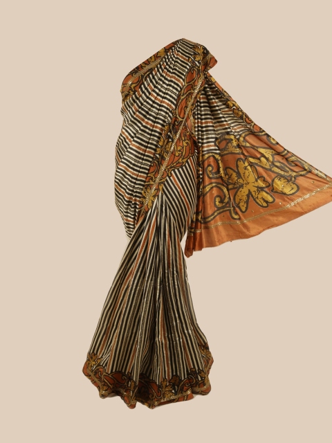 

Pothys Beige & Black Striped Zari Pure Silk Saree