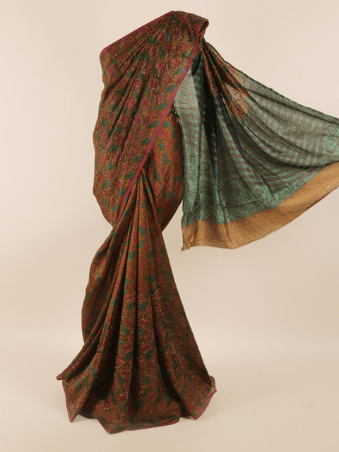 

Pothys Brown & Green Floral Zari Pure Silk Saree