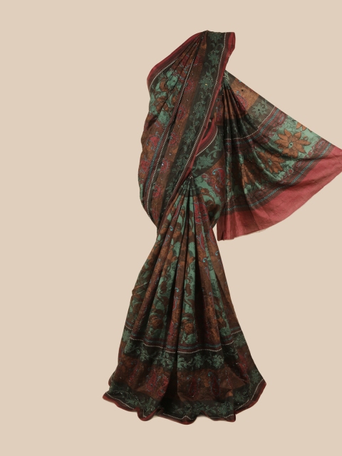 

Pothys Green & Brown Floral Zari Pure Silk Saree