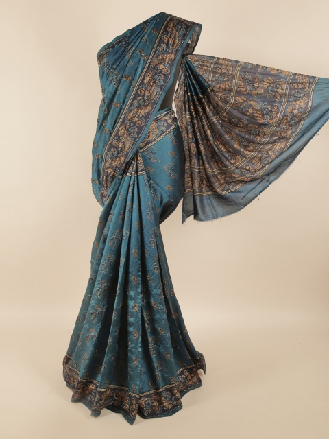 

Pothys Blue & Orange Floral Beads and Stones Pure Silk Saree