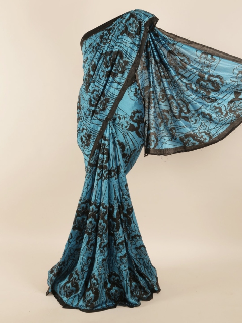 

Pothys Blue & Black Floral Zari Pure Silk Saree