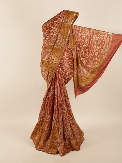 

Pothys Brown & Beige Sequinned Pure Silk Saree