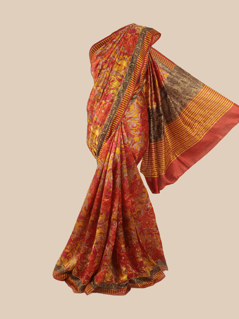 

Pothys Red & Yellow Floral Zari Pure Silk Saree