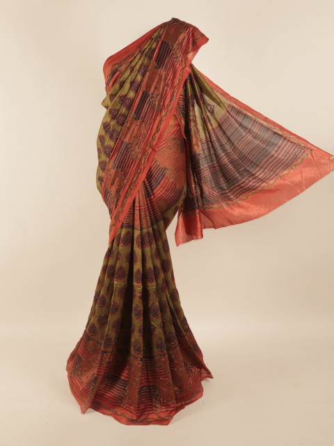 

Pothys Green & Maroon Floral Zari Pure Silk Saree