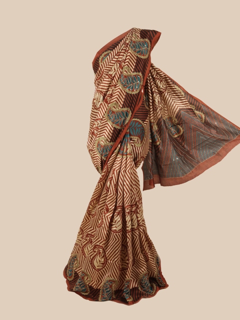 

Pothys Cream-Coloured & Maroon Floral Zari Pure Silk Saree