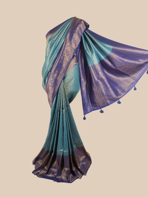 

Pothys Blue & Gold-Toned Zari Pure Silk Saree