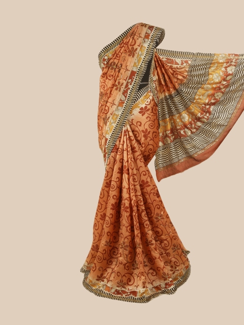 

Pothys Maroon & Peach-Coloured Floral Sequinned Pure Silk Saree