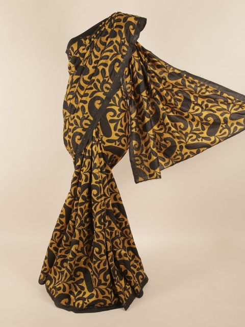 

Pothys Yellow & Black Floral Zari Pure Silk Saree