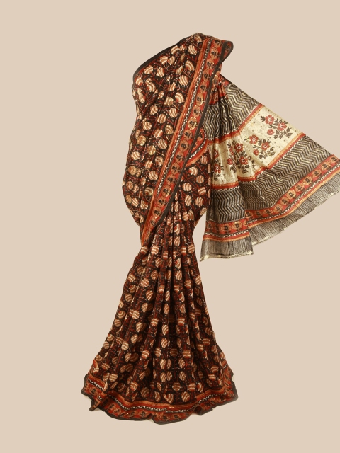 

Pothys Black & Red Floral Sequinned Pure Silk Saree