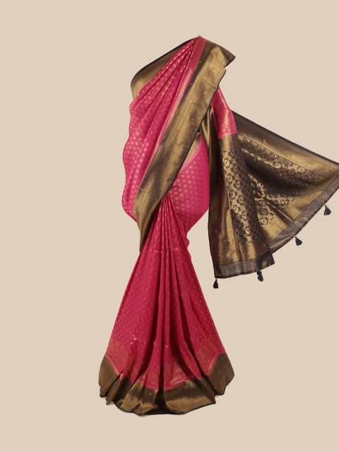 

Pothys Pink & Gold-Toned Ethnic Motifs Zari Pure Silk Saree