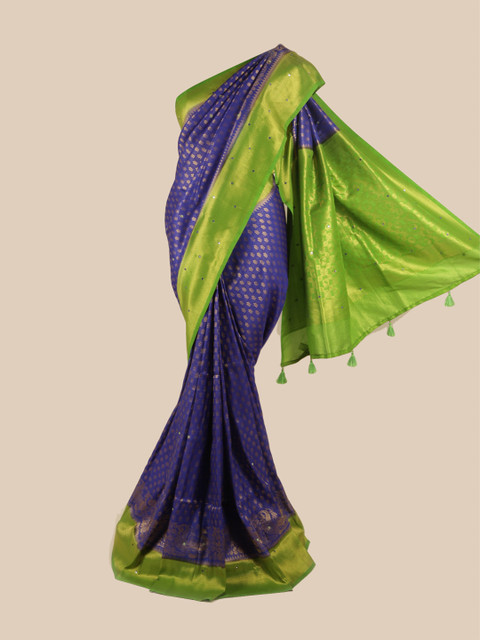 

Pothys Blue & Green Floral Zari Pure Silk Saree
