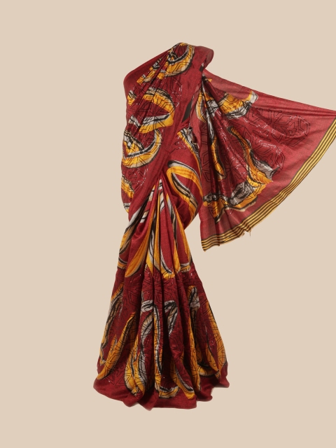 

Pothys Maroon & Yellow Sequinned Pure Silk Saree